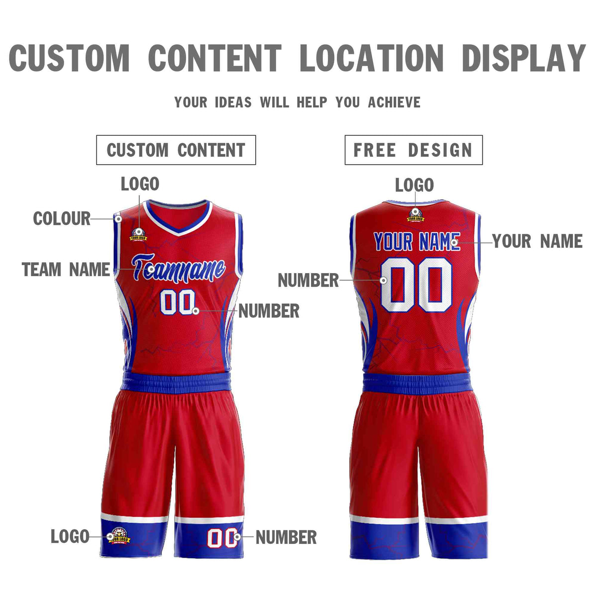 Custom Red Royal-White Graffiti Pattern Kits Lightning Basketball Jersey