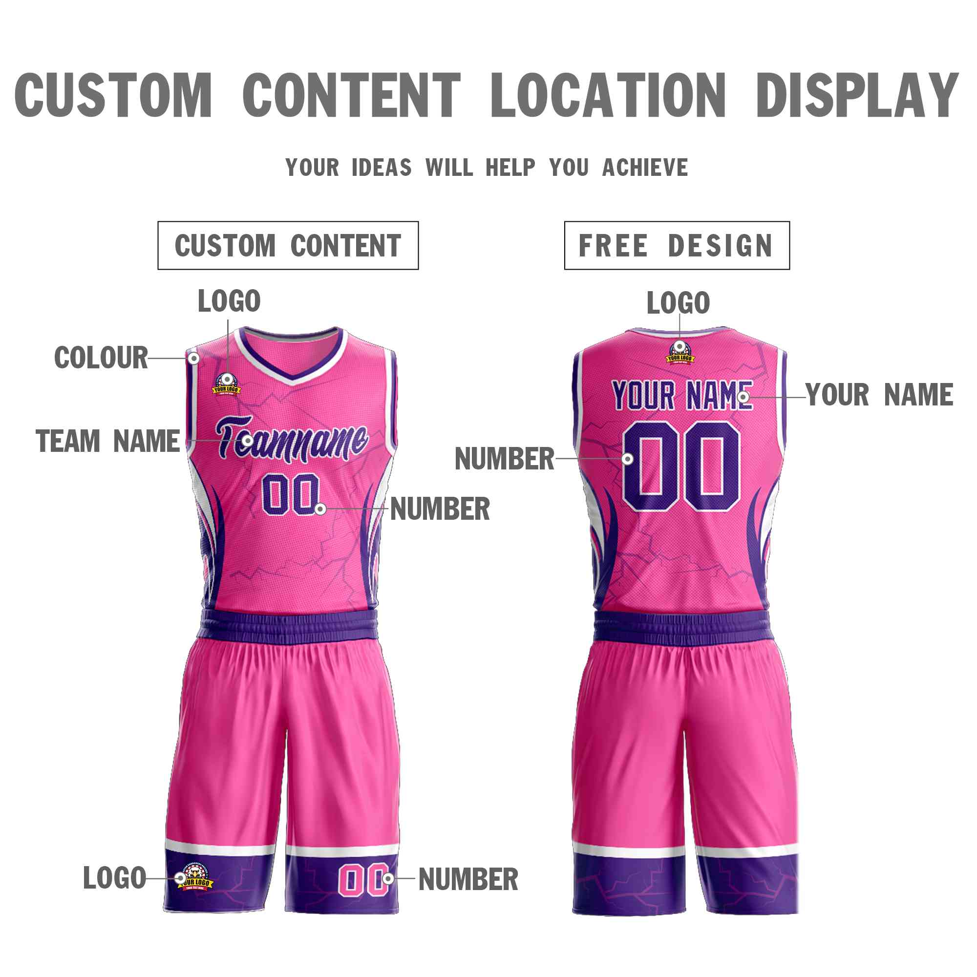 Custom Pink Purple-White Graffiti Pattern Kits Lightning Basketball Jersey