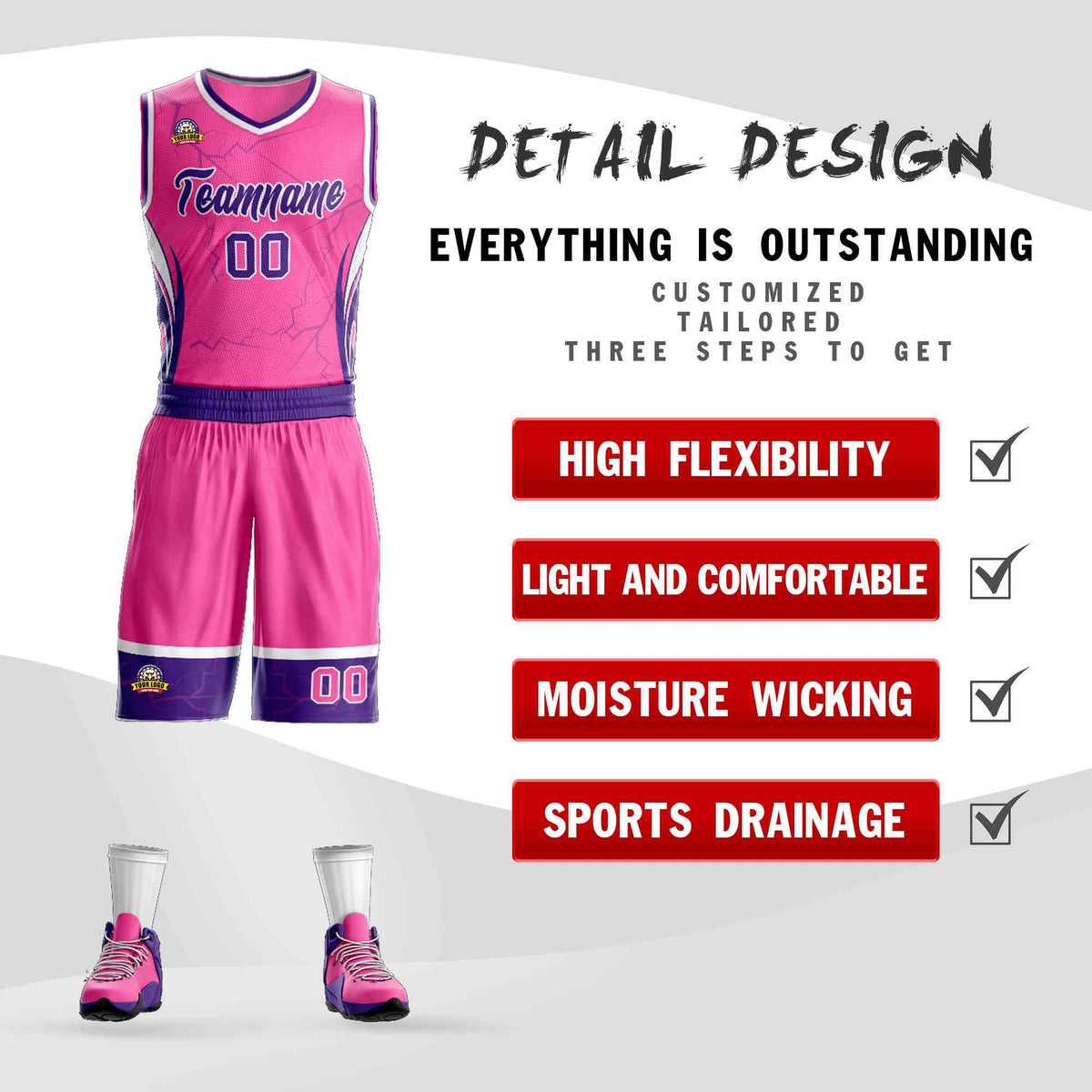 Custom Pink Purple-White Graffiti Pattern Kits Lightning Basketball Jersey