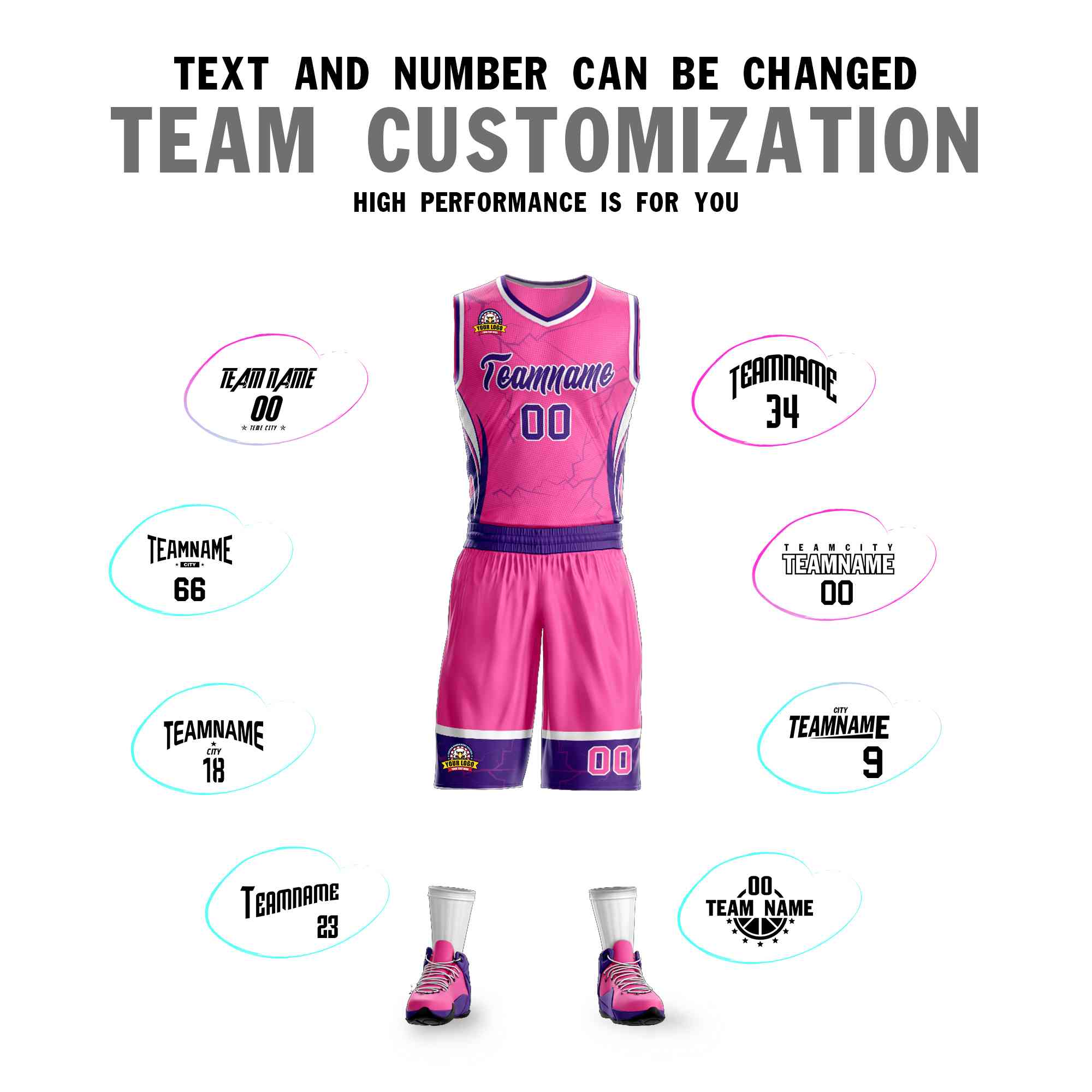 Custom Pink Purple-White Graffiti Pattern Kits Lightning Basketball Jersey