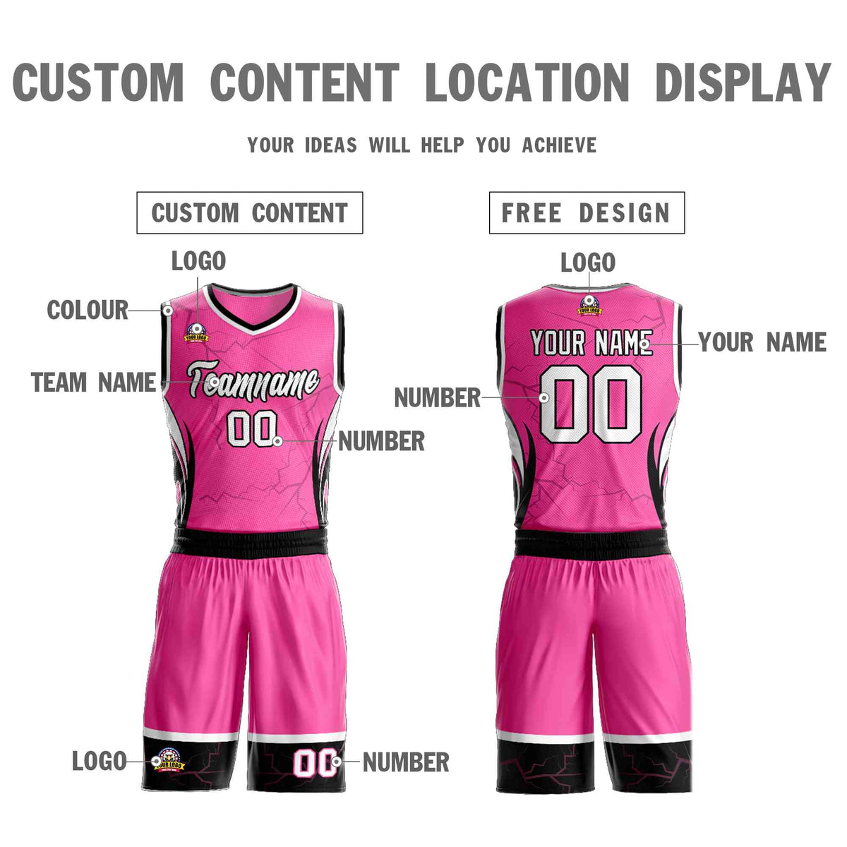 Custom Pink White-Black Graffiti Pattern Kits Lightning Basketball Jersey