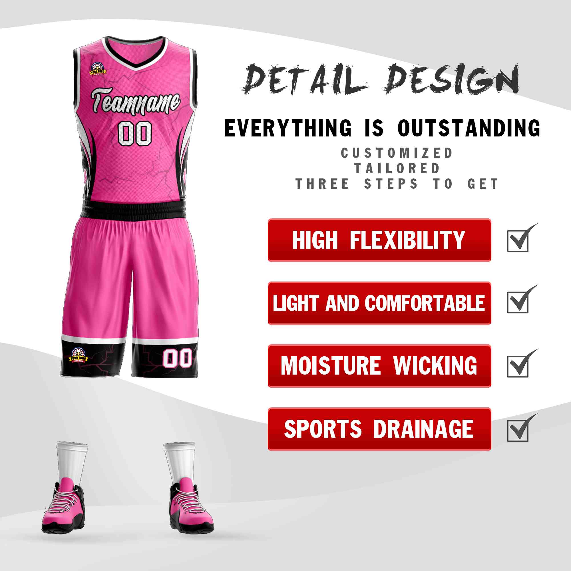 Custom Pink White-Black Graffiti Pattern Kits Lightning Basketball Jersey