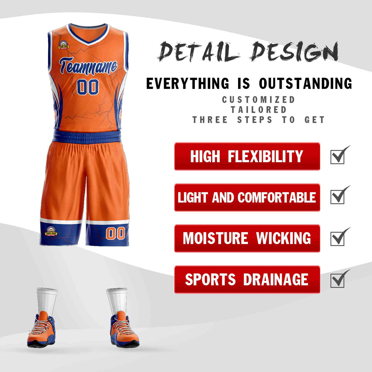 Custom Orange Royal-White Graffiti Pattern Kits Lightning Basketball Jersey