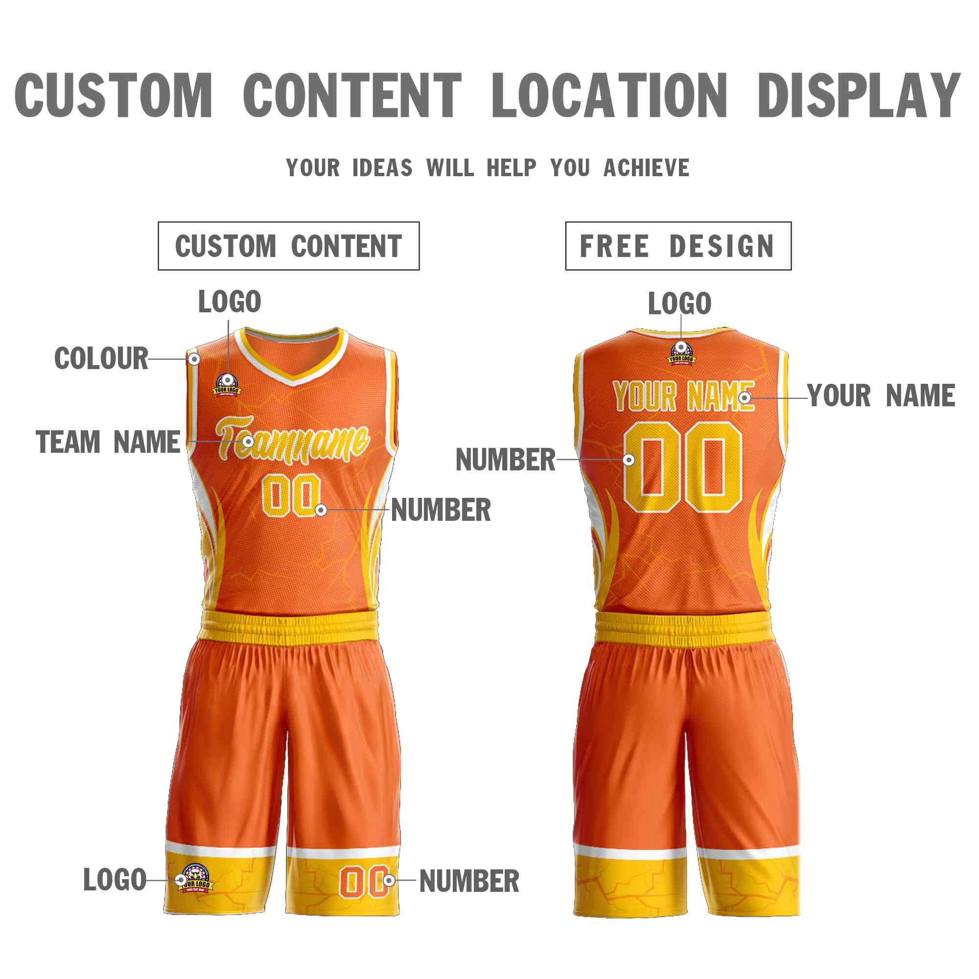 Custom Orange Gold-White Graffiti Pattern Kits Lightning Basketball Jersey