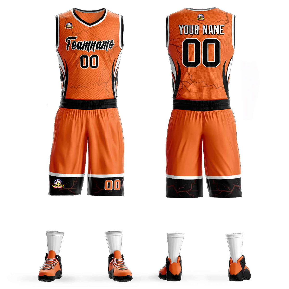 Custom Orange Black-White Graffiti Pattern Kits Lightning Basketball Jersey