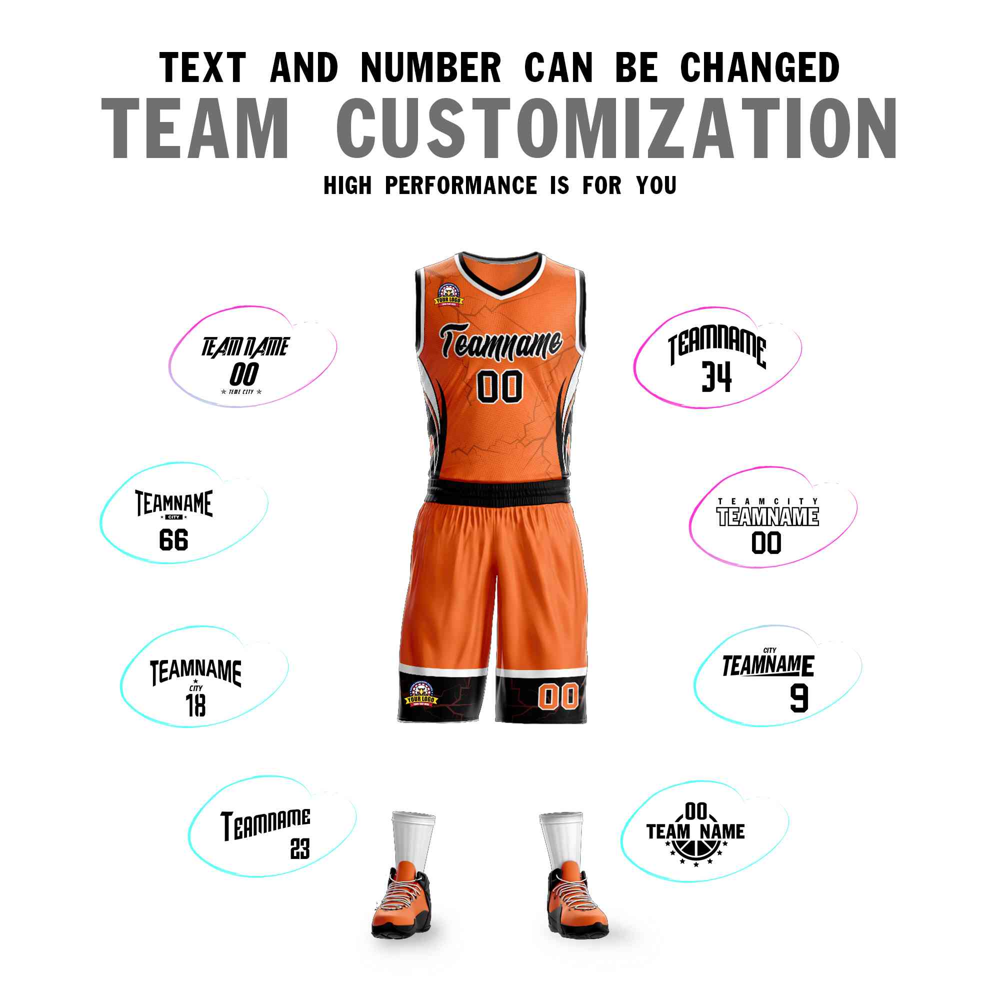 Custom Orange Black-White Graffiti Pattern Kits Lightning Basketball Jersey
