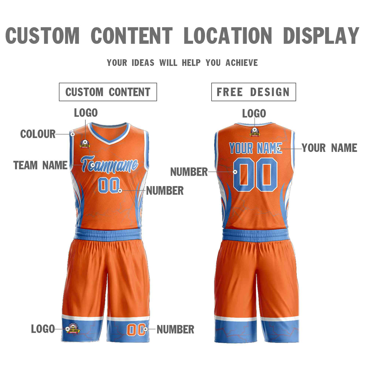 Custom Orange Powder Blue-White Graffiti Pattern Kits Lightning Basketball Jersey