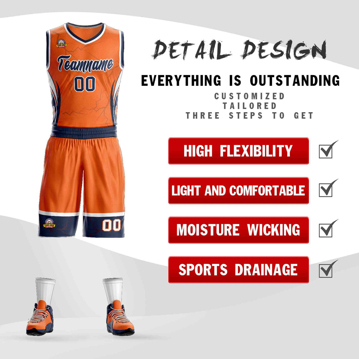 Custom Navy Orange-White Graffiti Pattern kits Lightning Basketball Jersey | KXKSHOP