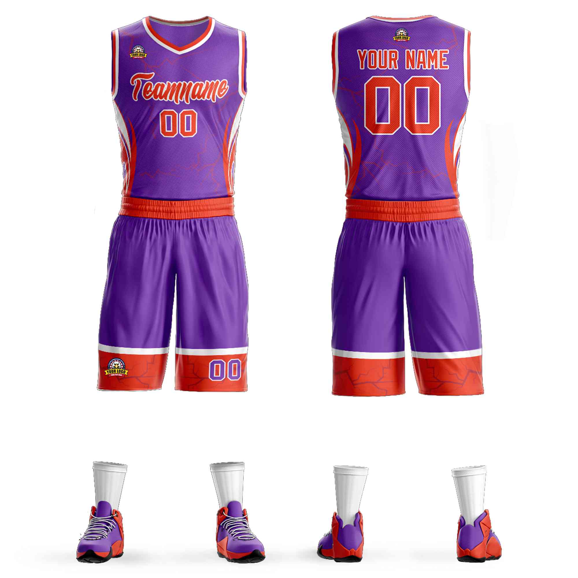 Custom Purple Orange-White Graffiti Pattern Kits Lightning Basketball Jersey