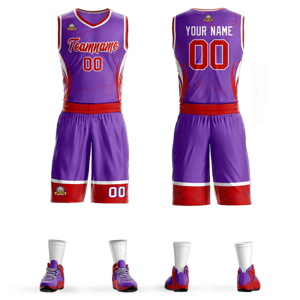 Custom Purple Red-White Graffiti Pattern Kits Lightning Basketball Jersey