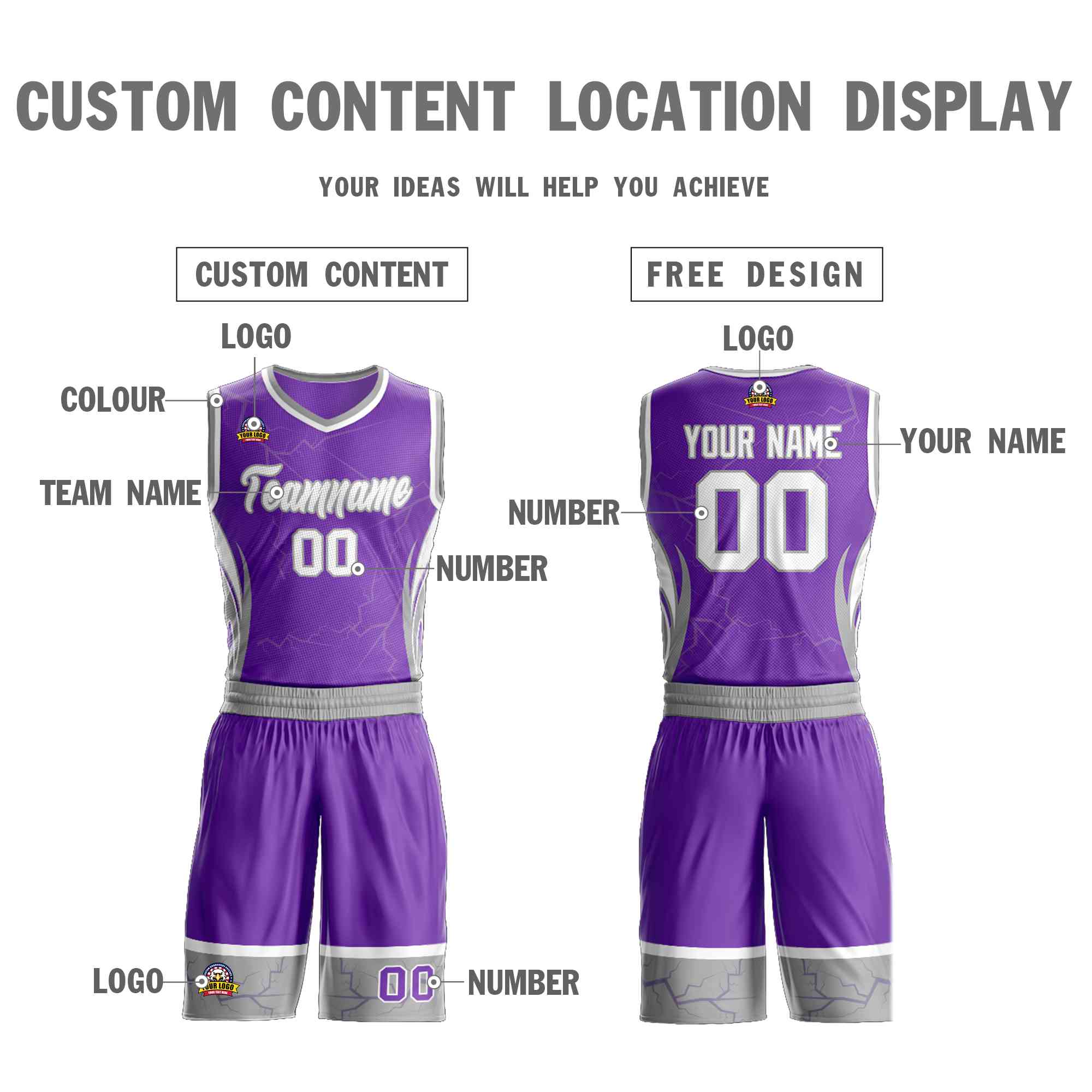 Custom Purple White-Gray Graffiti Pattern Kits Lightning Basketball Jersey