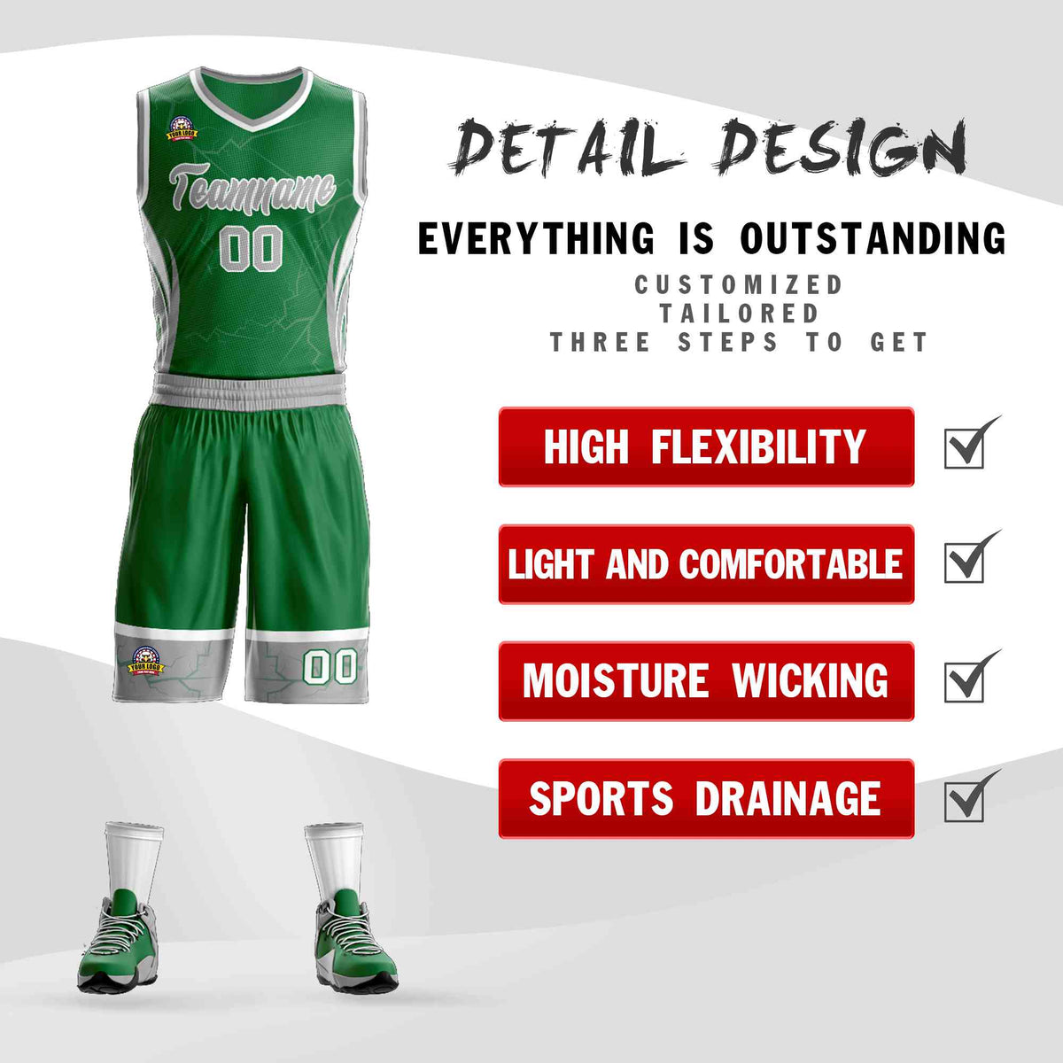 Custom Kelly Green Gray-White Graffiti Pattern Kits Lightning Basketball Jersey