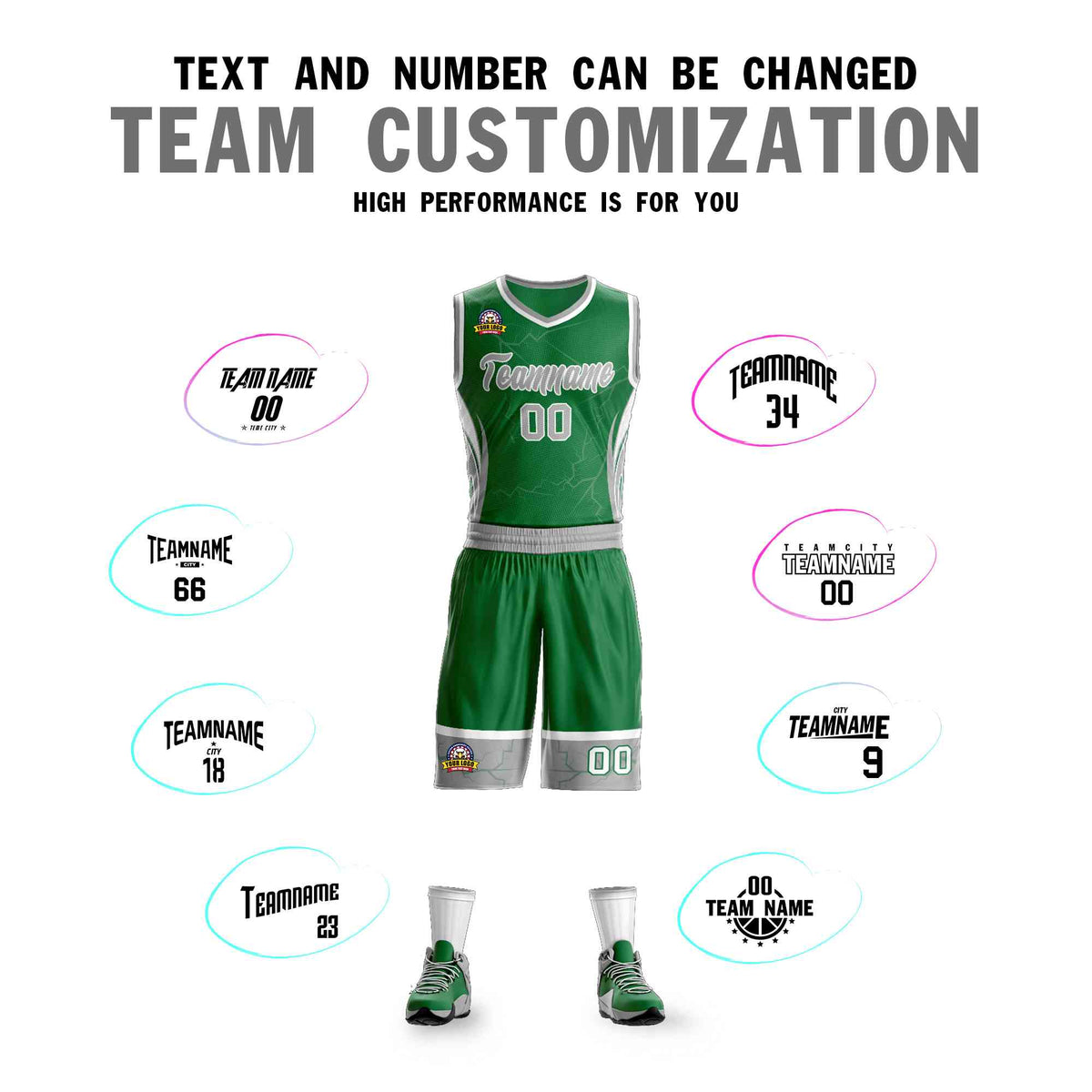 Custom Kelly Green Gray-White Graffiti Pattern Kits Lightning Basketball Jersey