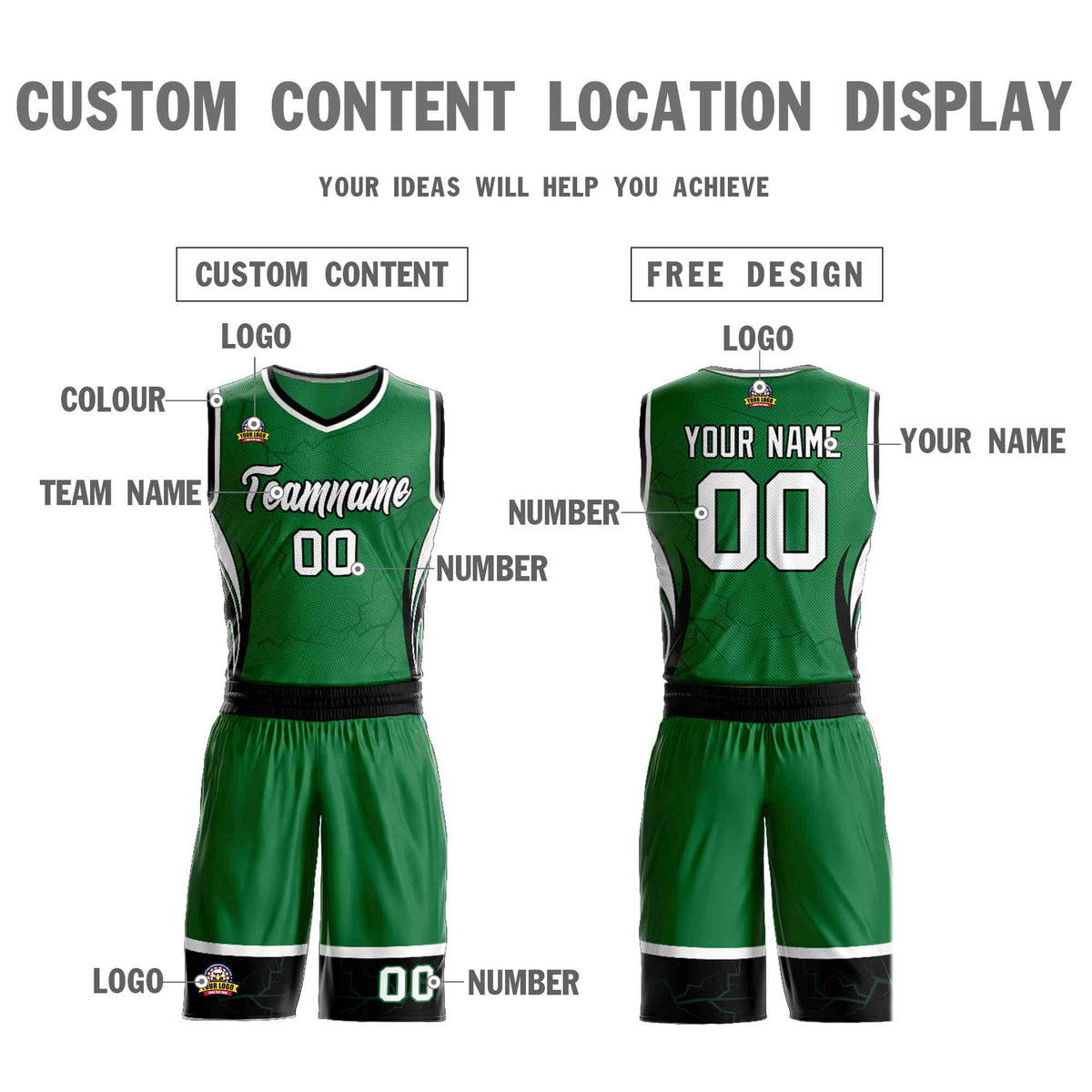 Custom Kelly Green White-Black Graffiti Pattern Kits Lightning Basketball Jersey