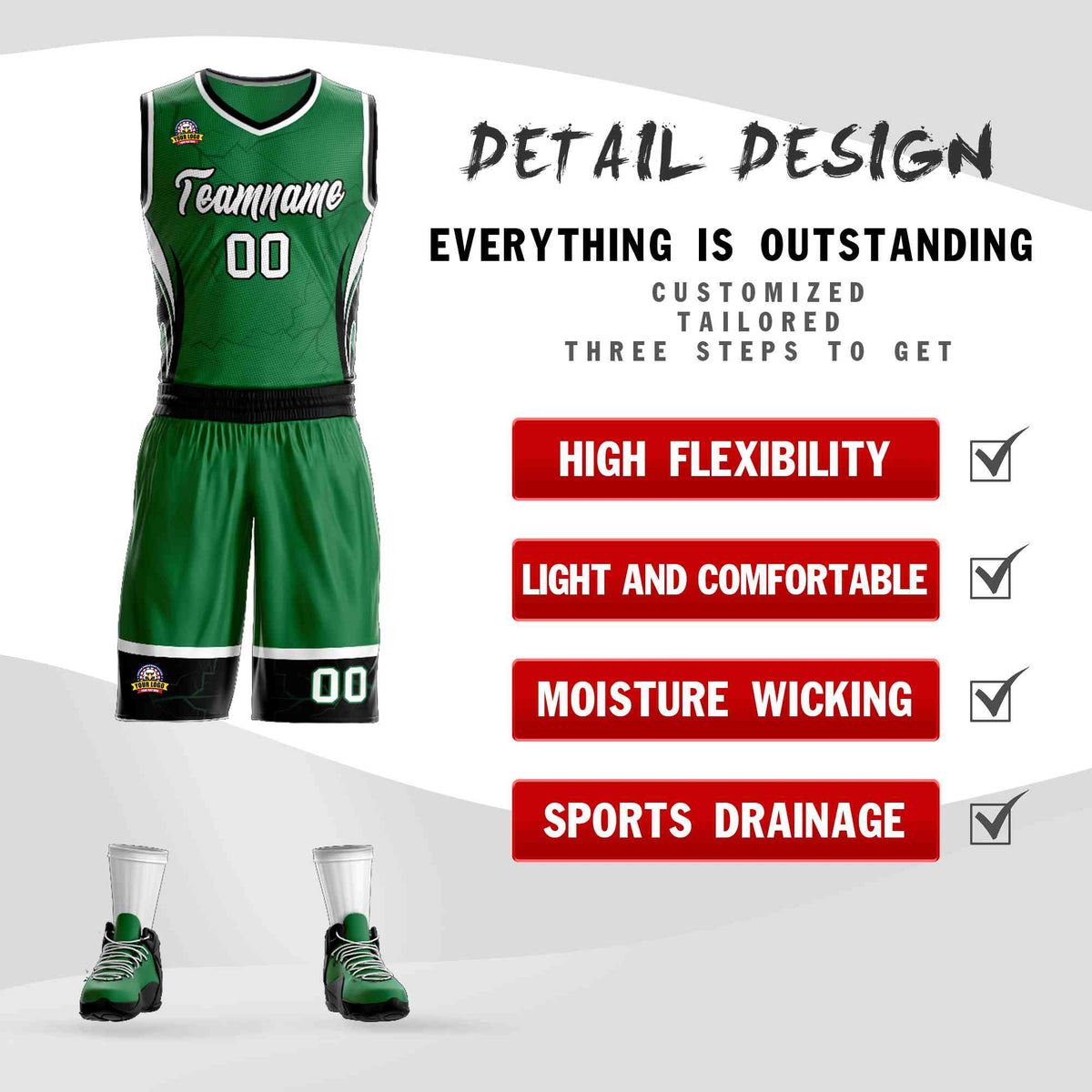 Custom Kelly Green White-Black Graffiti Pattern Kits Lightning Basketball Jersey