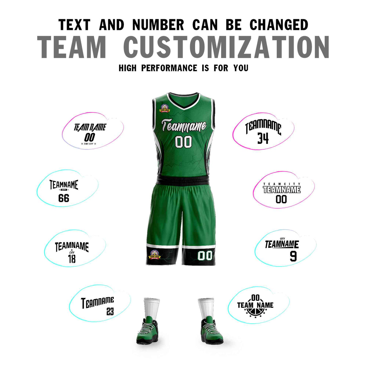 Custom Kelly Green White-Black Graffiti Pattern Kits Lightning Basketball Jersey