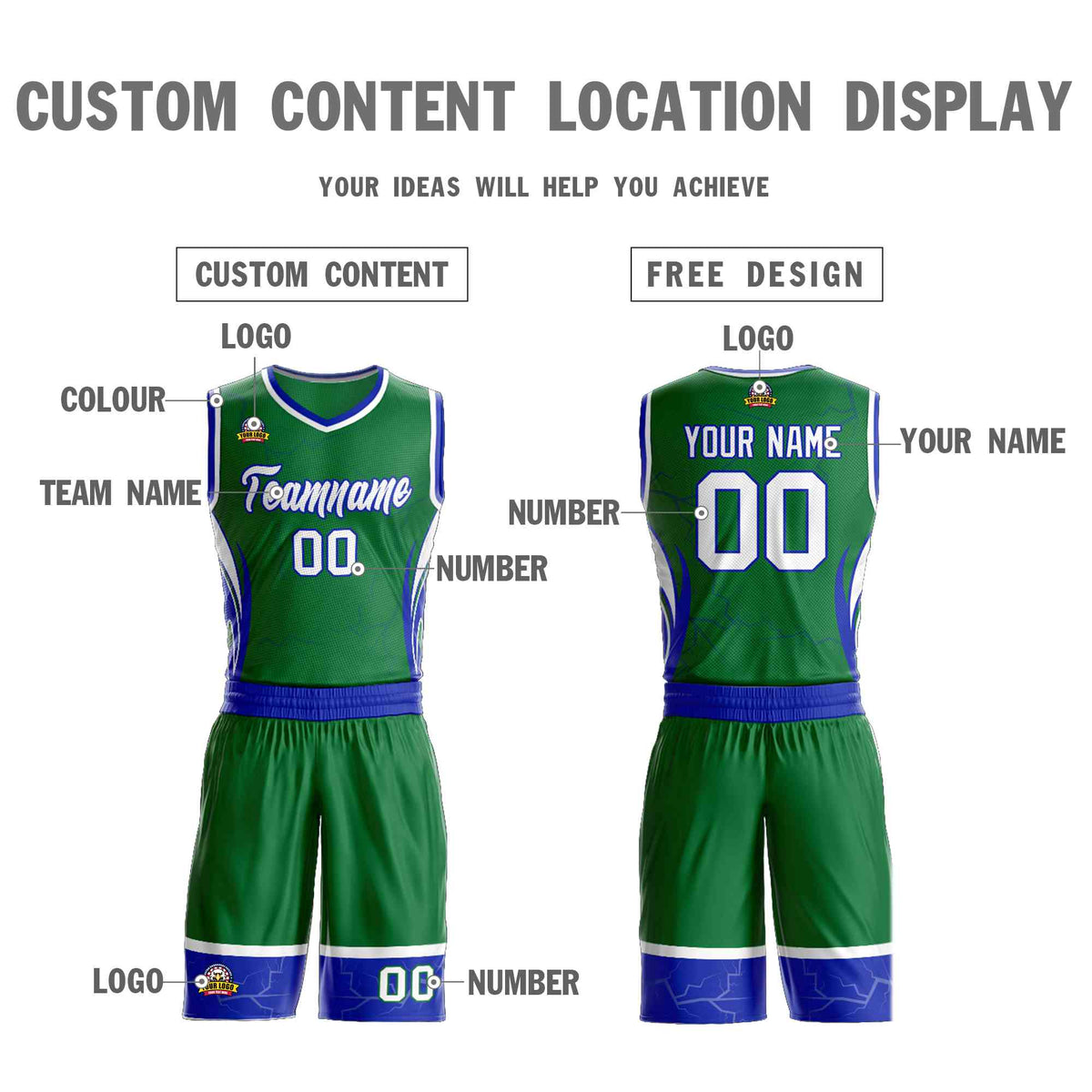 Custom Kelly Green White-Royal Graffiti Pattern Kits Lightning Basketball Jersey