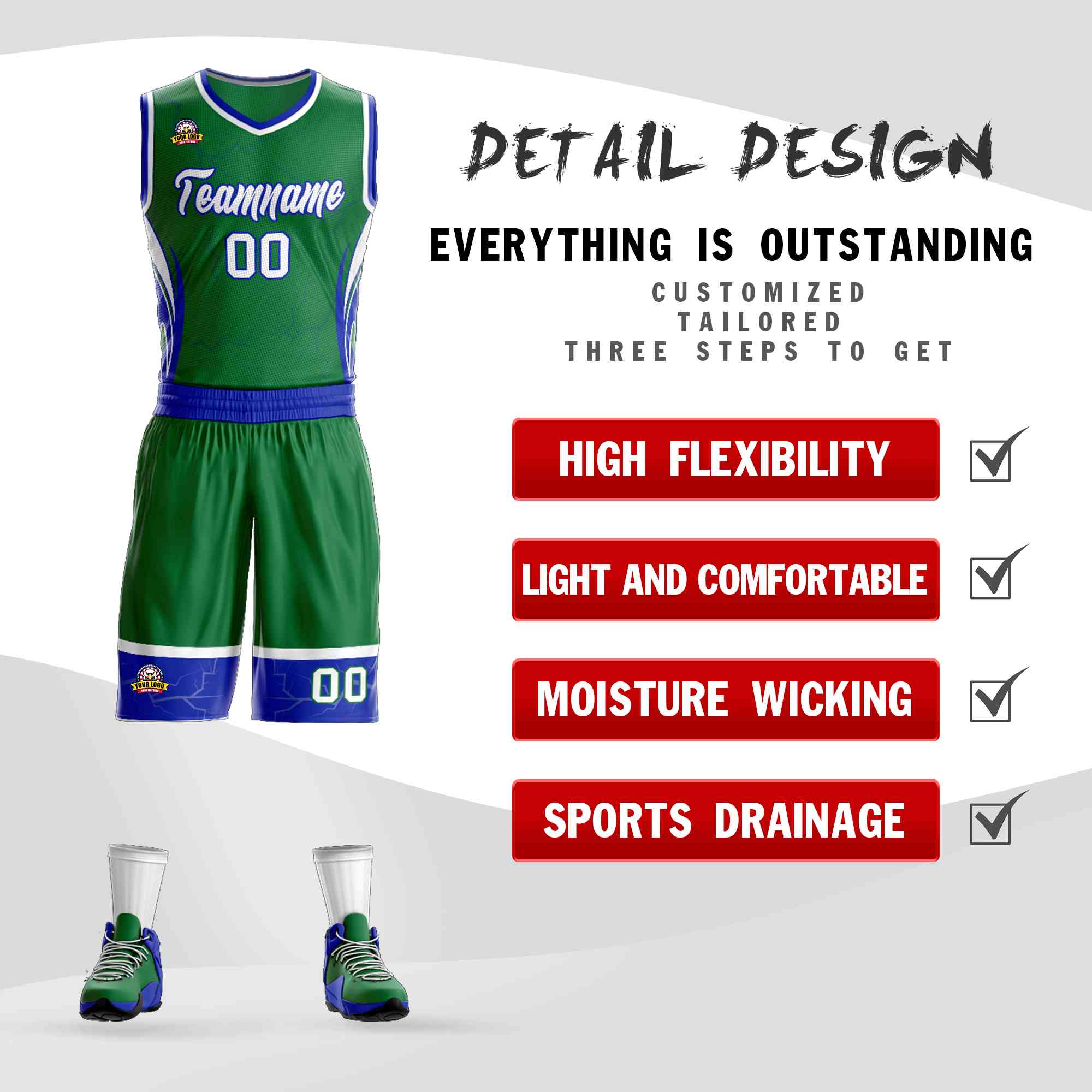 Custom Kelly Green White-Royal Graffiti Pattern Kits Lightning Basketball Jersey