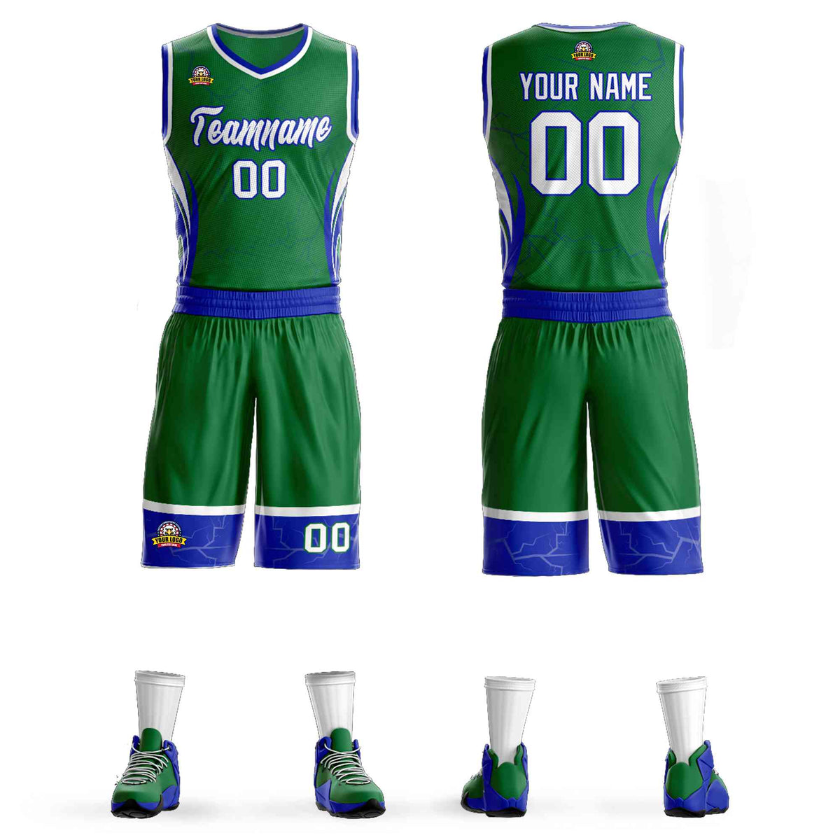 Custom Kelly Green White-Royal Graffiti Pattern Kits Lightning Basketball Jersey