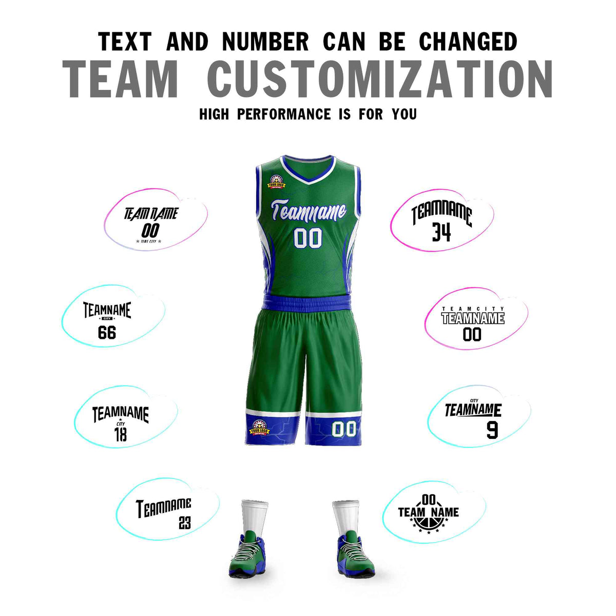 Custom Kelly Green White-Royal Graffiti Pattern Kits Lightning Basketball Jersey