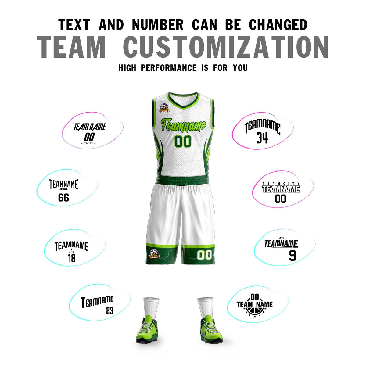 Custom White Neon Green-Green Graffiti Pattern Kits Lightning Basketball Jersey