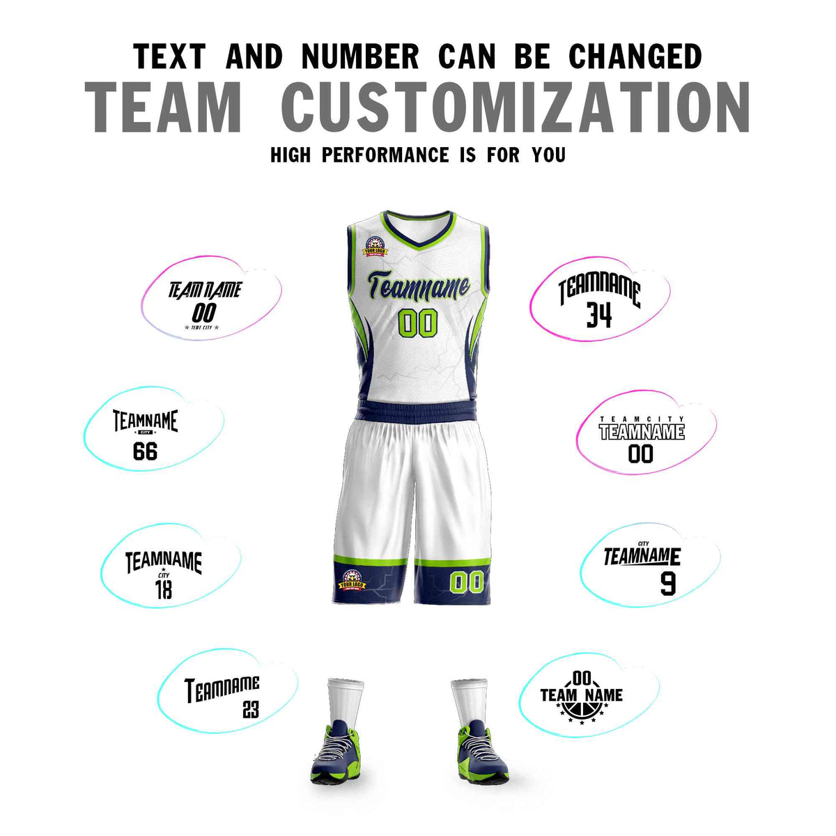 Custom White Navy-White Graffiti Pattern Kits Lightning Basketball Jersey