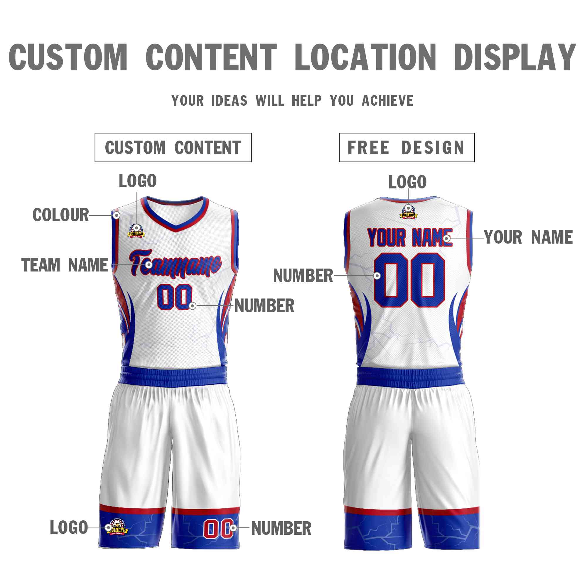 Custom White Royal-Red Graffiti Pattern Kits Lightning Basketball Jersey