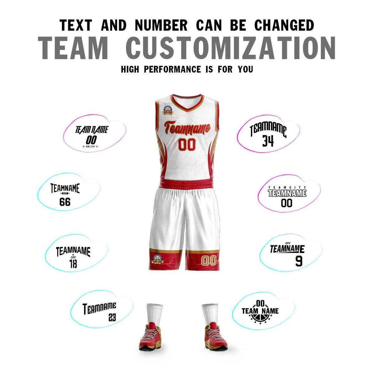 Custom White Red-Old Gold Graffiti Pattern Kits Lightning Basketball Jersey