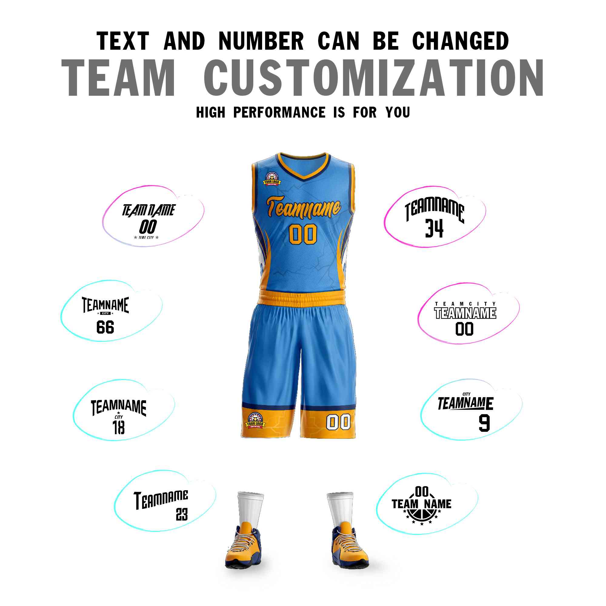 Custom Powder Blue Gold-Navy Graffiti Pattern Kits Lightning Basketball Jersey