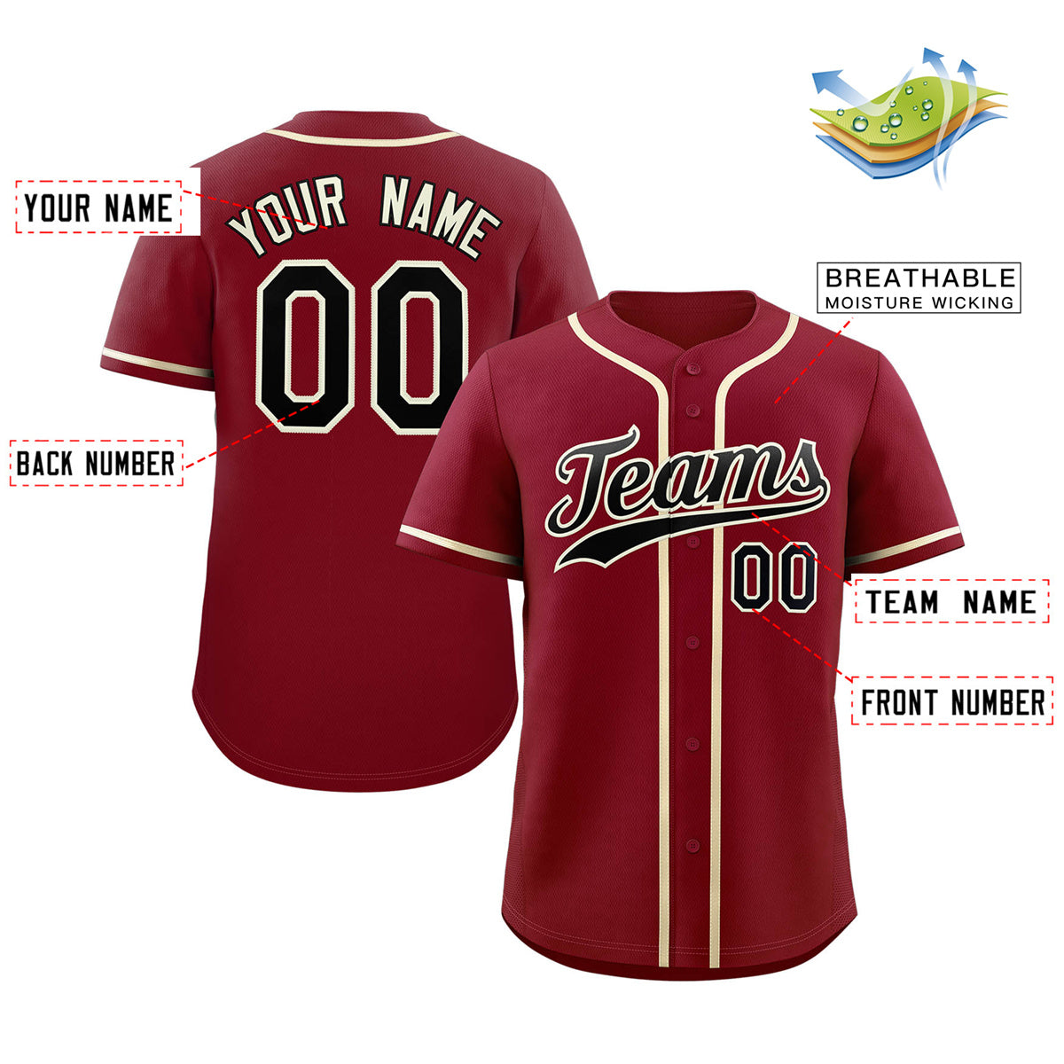 Custom Crimson Black-Cream Classic Style Authentic Baseball Jersey