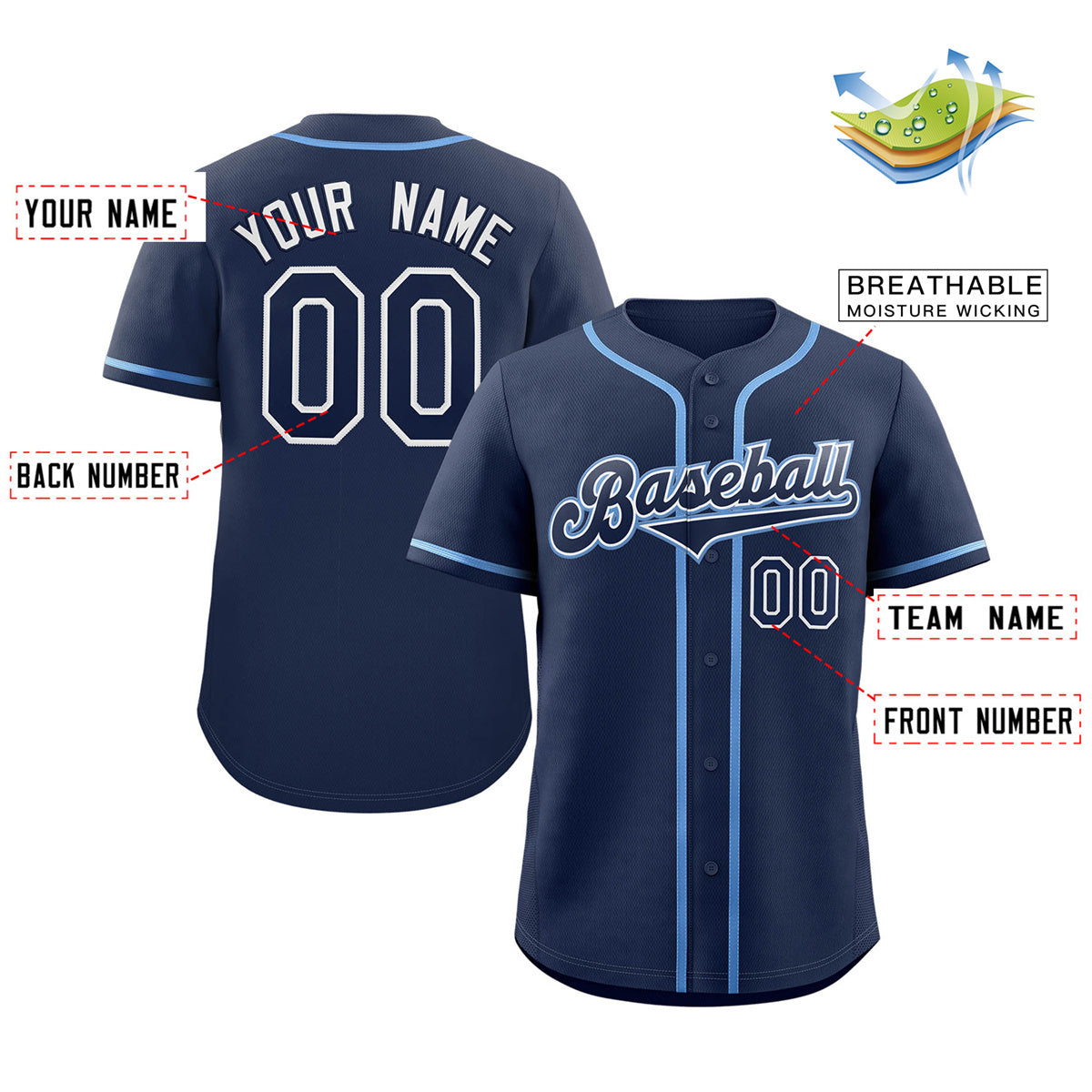 Custom Navy Navy-Powder Blue Classic Style Authentic Baseball Jersey
