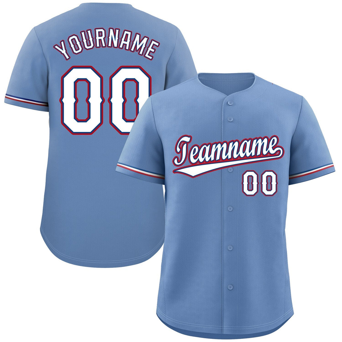 Custom Light Blue White-Red Classic Style Authentic Baseball Jersey