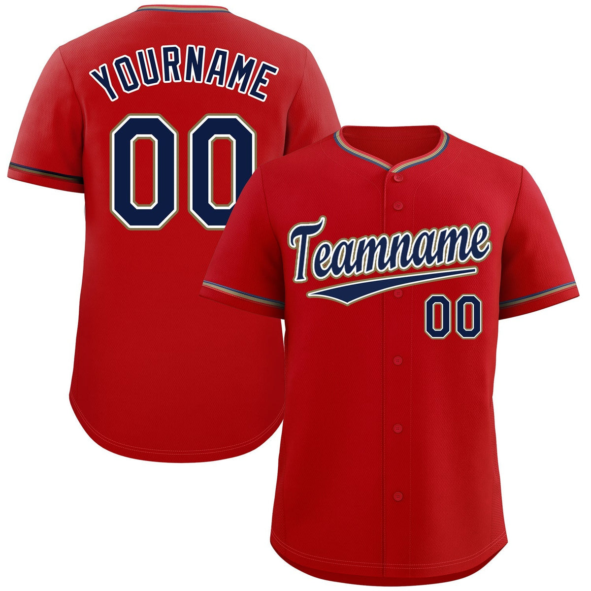 Custom Red Navy-Old Gold Classic Style Authentic Baseball Jersey