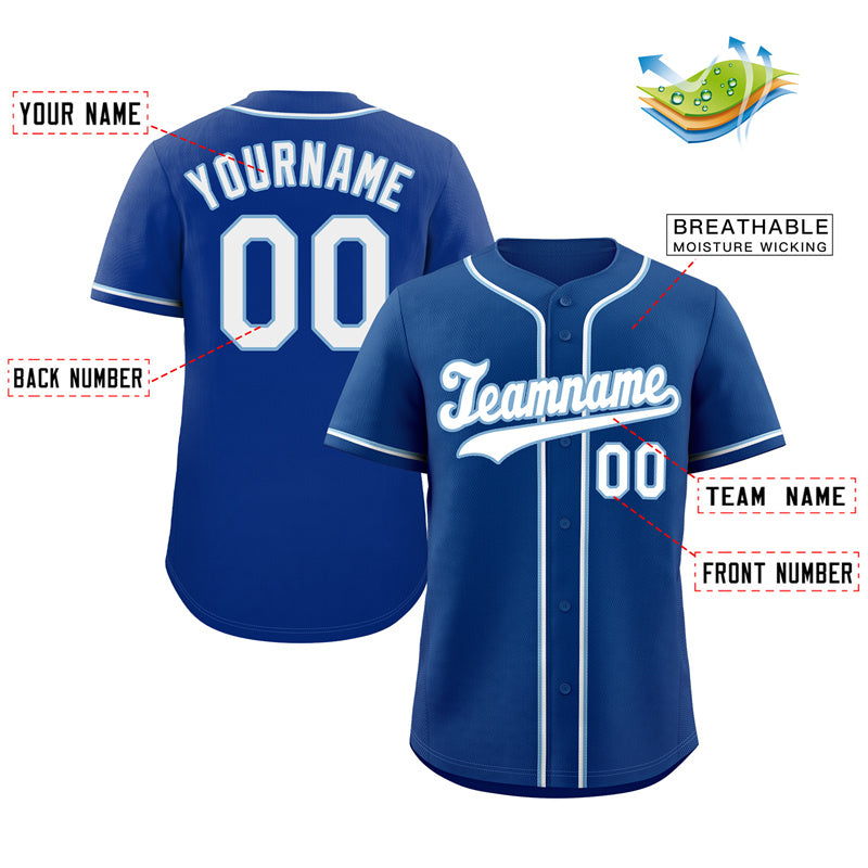 Benutzerdefiniertes authentisches Baseball-Trikot im klassischen Stil in Königsblau-Hellblau
