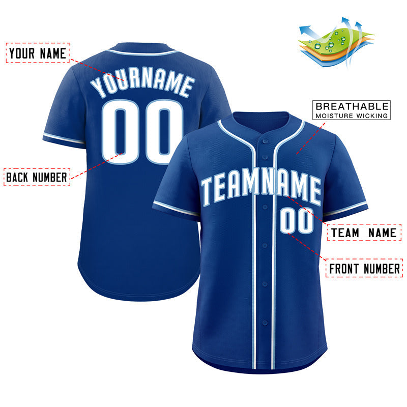 Benutzerdefiniertes authentisches Baseball-Trikot im klassischen Stil in Königsblau-Hellblau