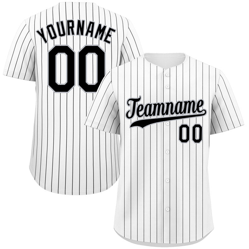 Maillot de baseball authentique à rayures blanches, noires et grises personnalisées