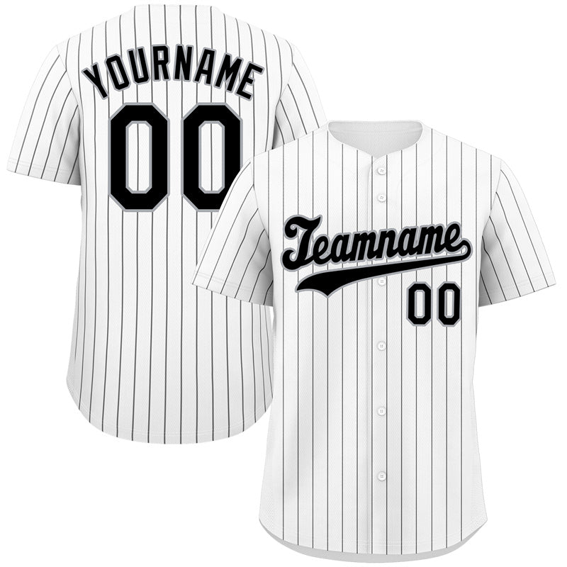 Maillot de baseball authentique à rayures blanches, noires et grises personnalisées