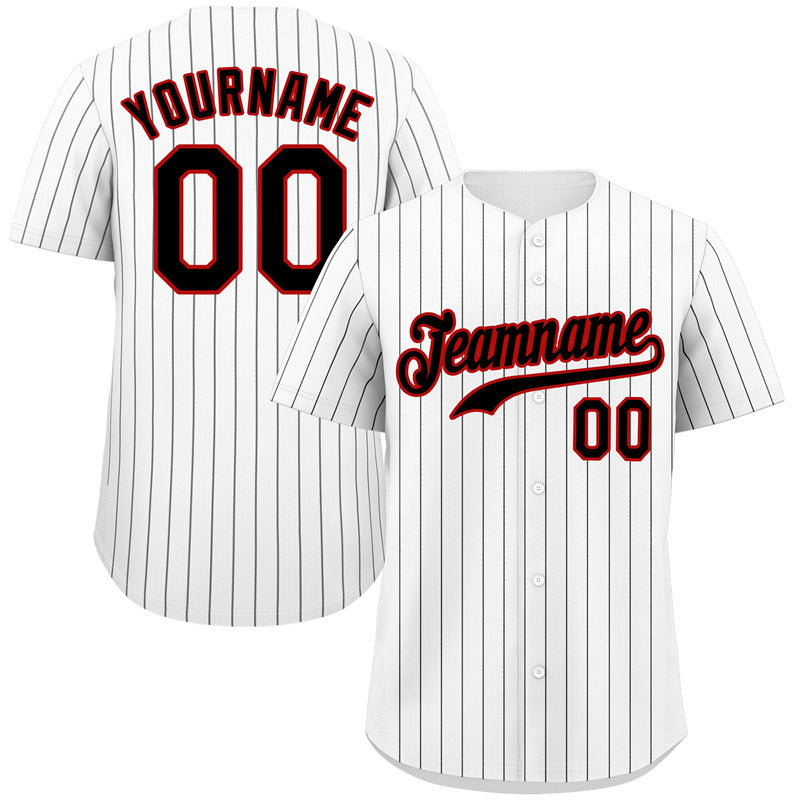 Maillot de baseball authentique à rayures blanches, noires et rouges personnalisées