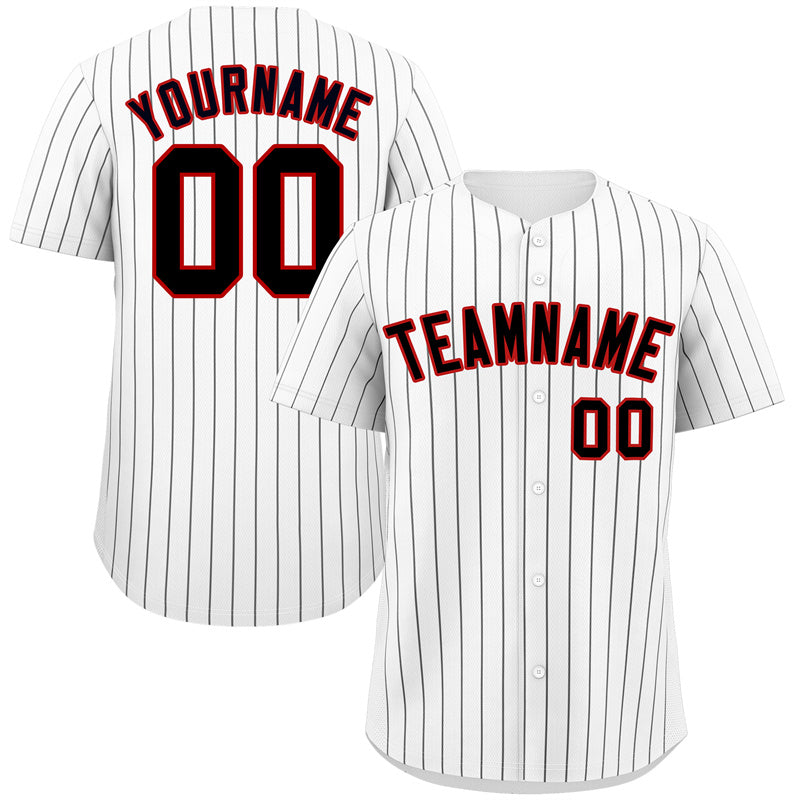 Custom White Black-Red Hook Stripe Fashion Authentic Baseball Jersey