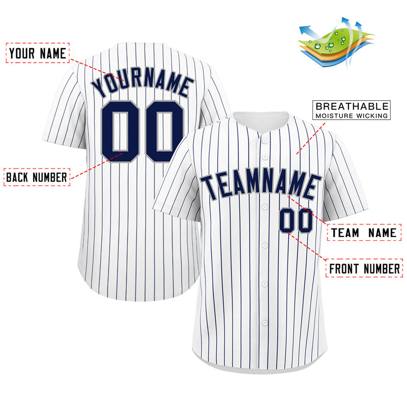 Benutzerdefinierte weiß Marine-grau Bull Streifen Mode authentische Baseball Jersey