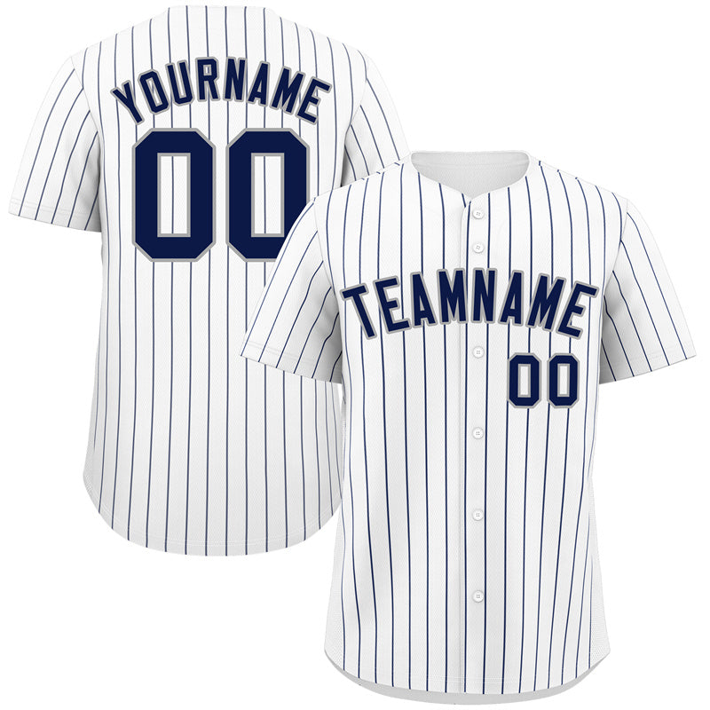 Benutzerdefinierte weiß Marine-grau Bull Streifen Mode authentische Baseball Jersey