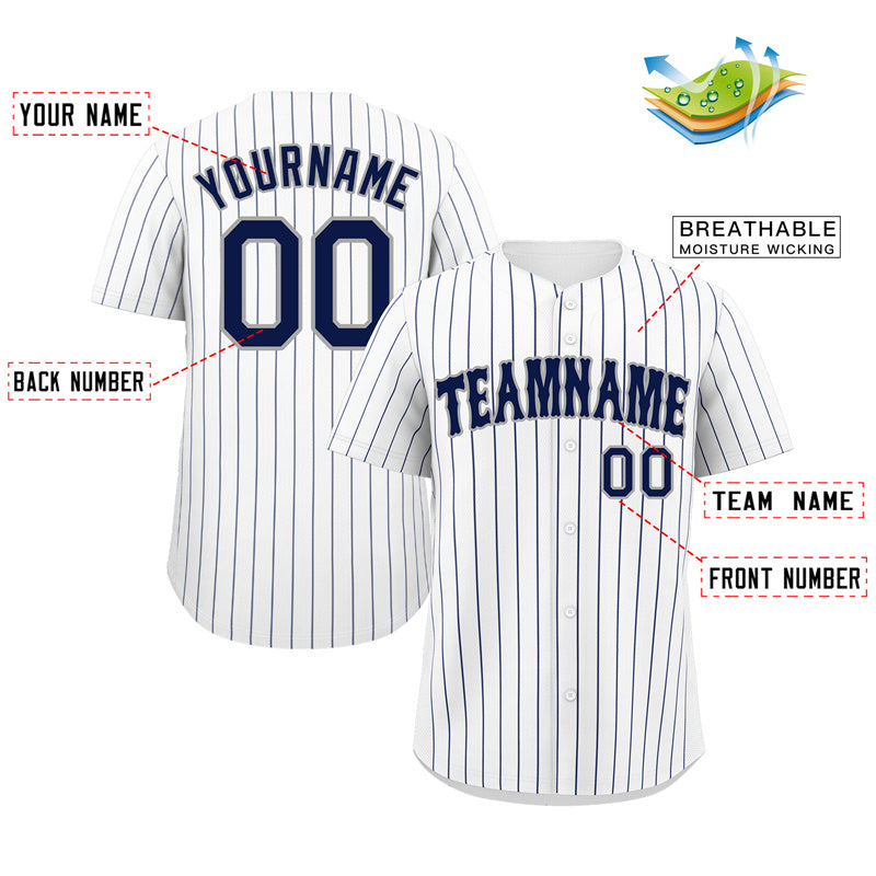 Benutzerdefinierte weiß Marine-grau Bull Streifen Mode authentische Baseball Jersey