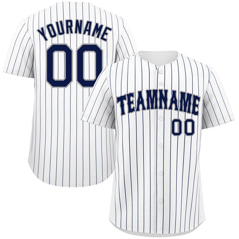 Benutzerdefinierte weiß Marine-grau Bull Streifen Mode authentische Baseball Jersey