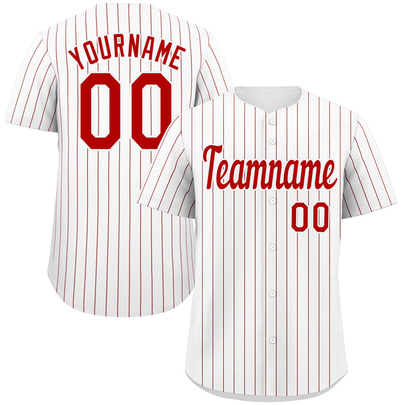 Maillot de baseball authentique à rayures blanches et rouges personnalisées