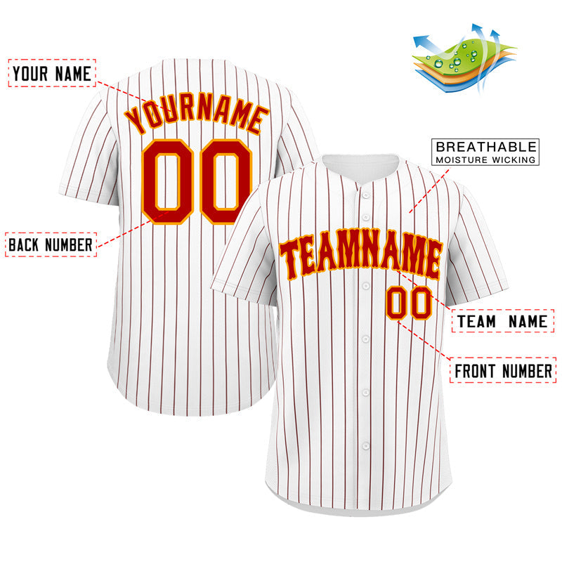 Maillot de baseball authentique à rayures blanches et rouges personnalisées