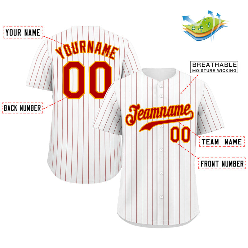 Benutzerdefinierte weiß rot-gold Haken Streifen Mode authentische Baseball Jersey