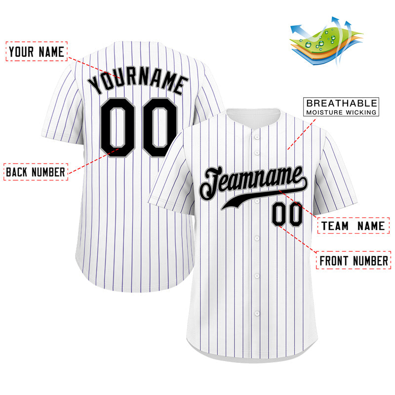 Maillot de baseball authentique à rayures blanches, noires et grises personnalisées