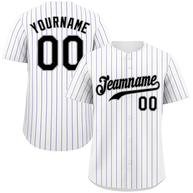 Maillot de baseball authentique à rayures blanches, noires et grises personnalisées