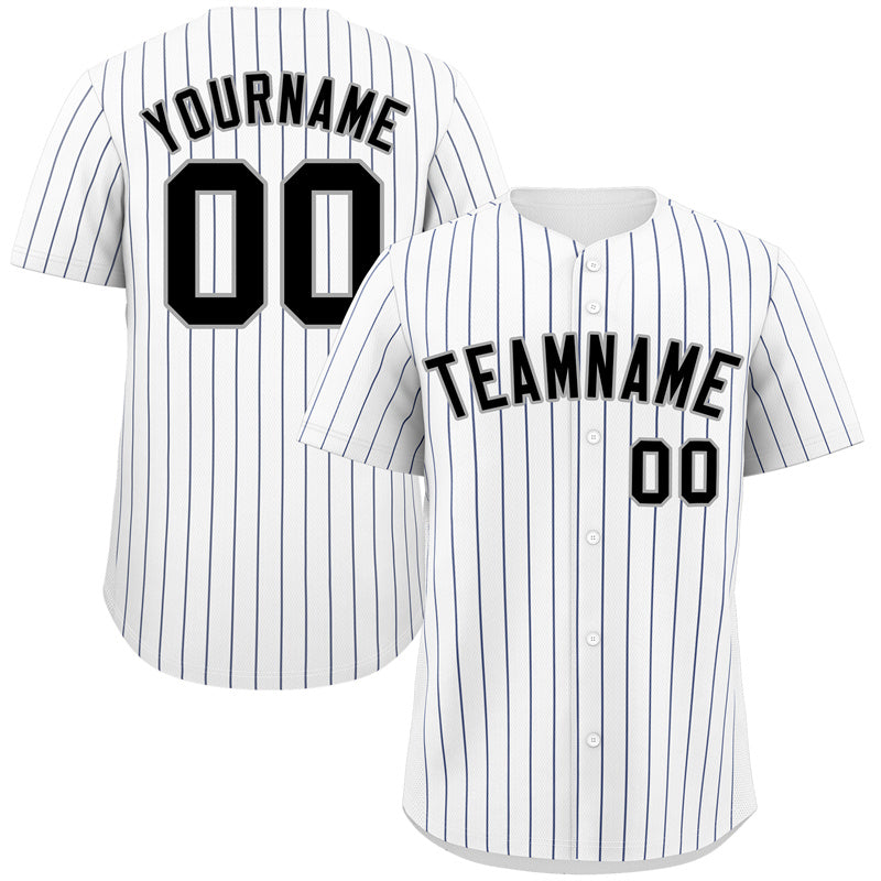 Maillot de baseball authentique à rayures blanches, noires et grises personnalisées