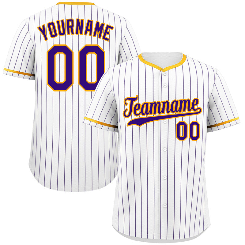 Benutzerdefinierte Weiß Lila-Gold Haken Streifen Mode Authentische Baseball Jersey